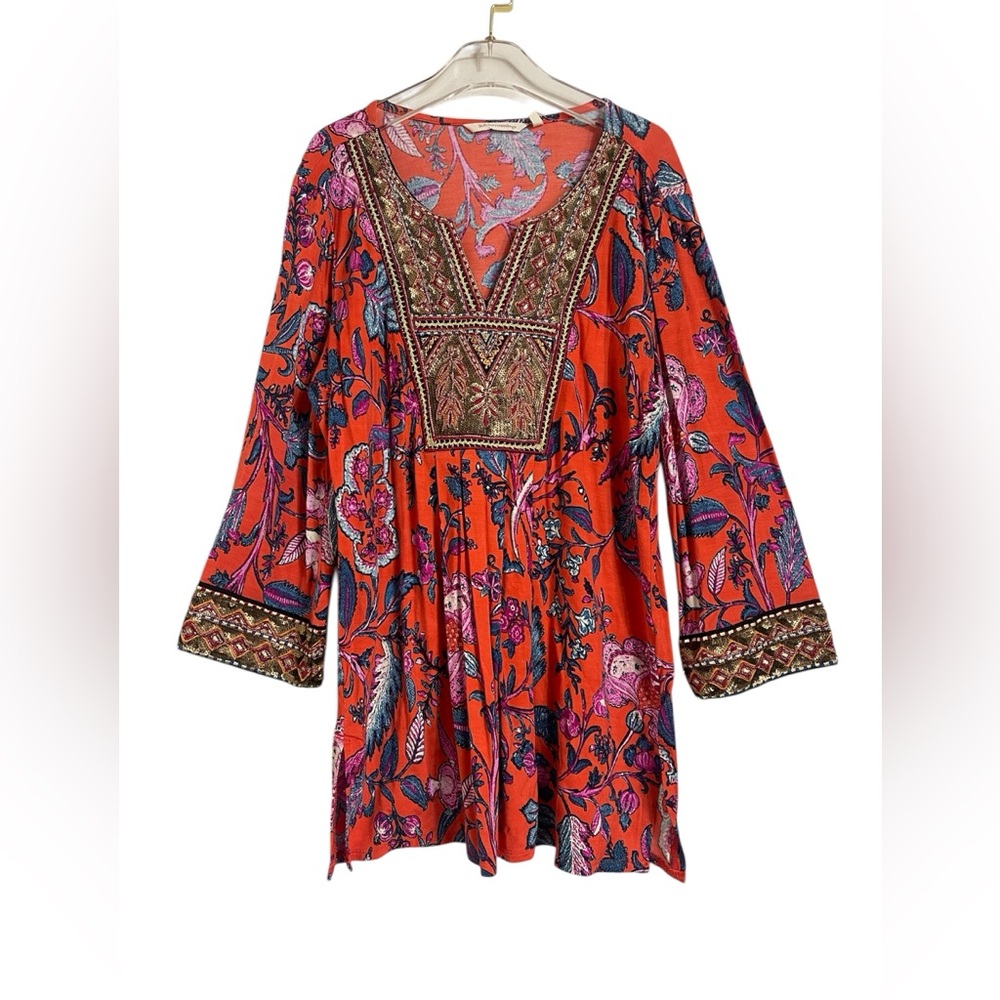 Soft Surroundings Vibrant Floral Embellished Tunic